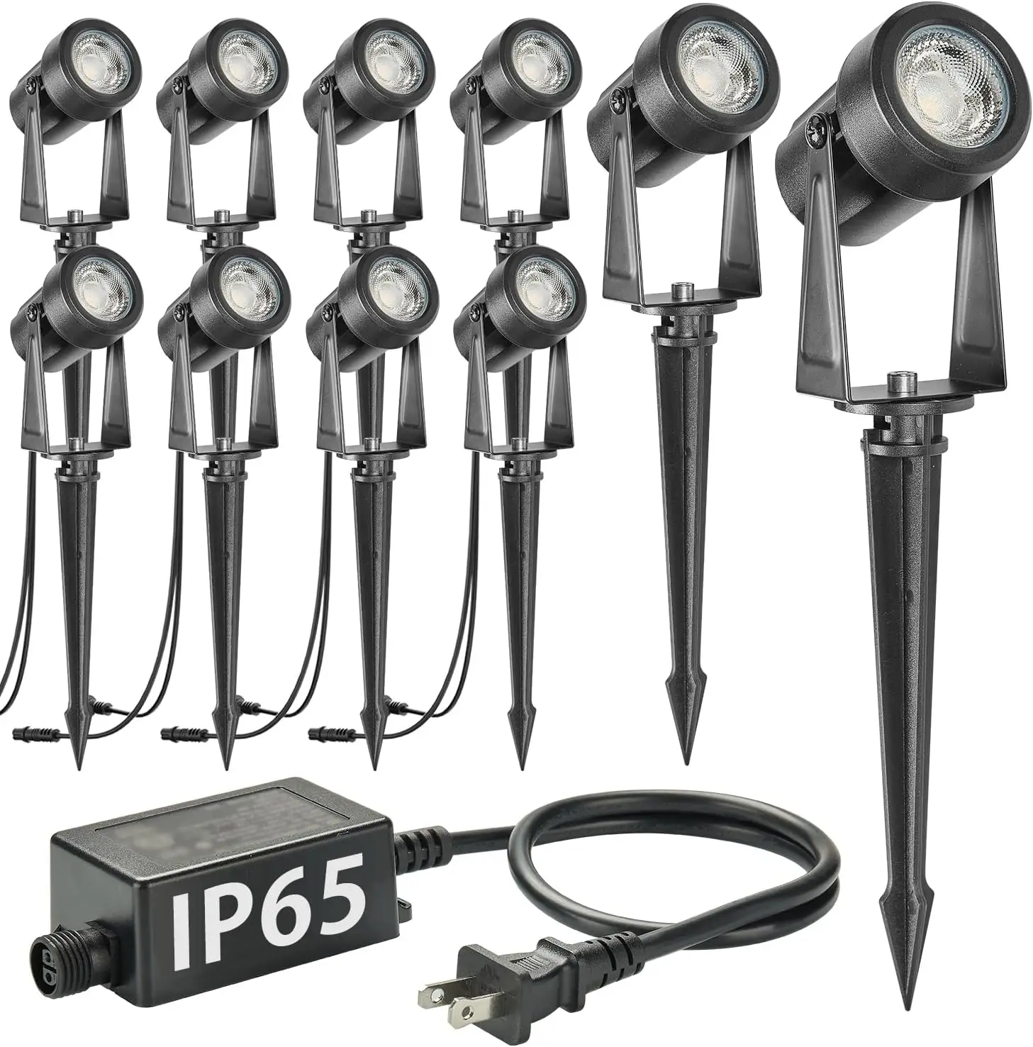 

10 Pack Outdoor Spot Lights with Transformer, IP65 Waterproof & Adjustable for Yard, Garden, Lawn