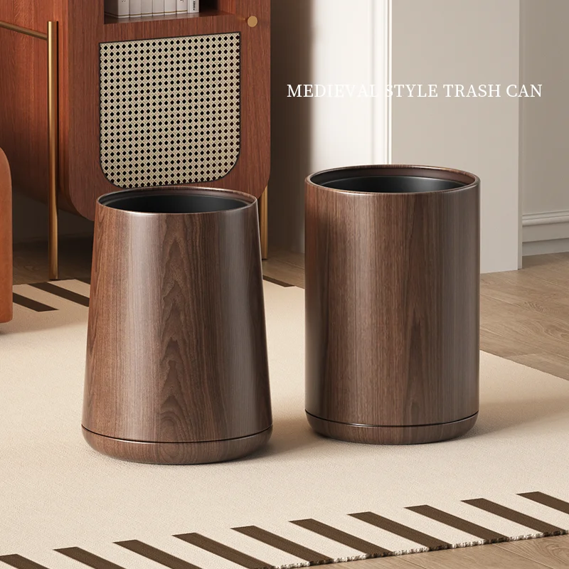 

Leasylife винтажный мусорный бак из орехового дерева с узором, мусорная корзина с металлическим корпусом, бытовой мусорный бак для ванной комнаты, гостиной, дома