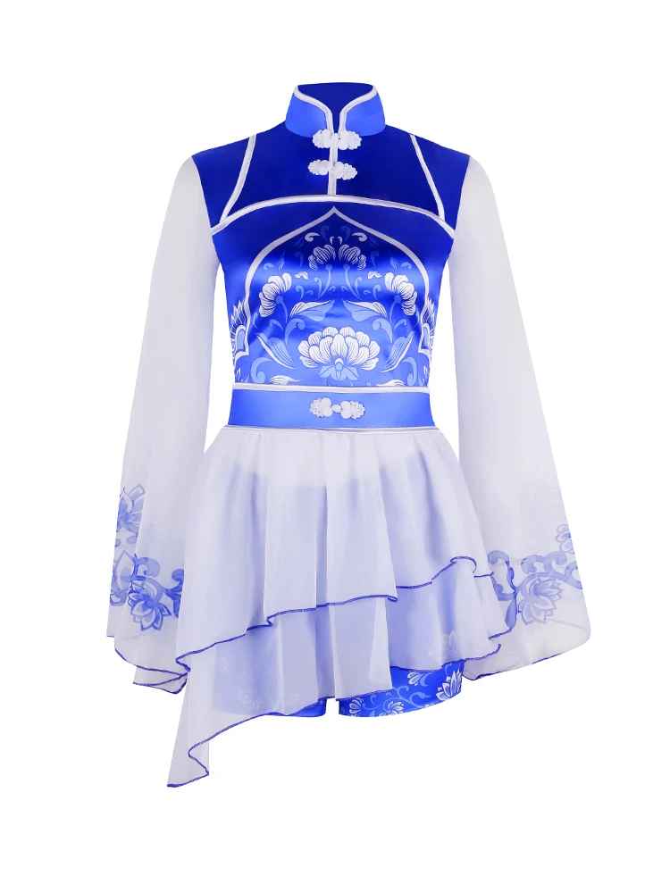 Blue And White Porcelain Girl Group Costume Sexy Korean Song Dress Chinese Style Drum Jazz Dance Costume