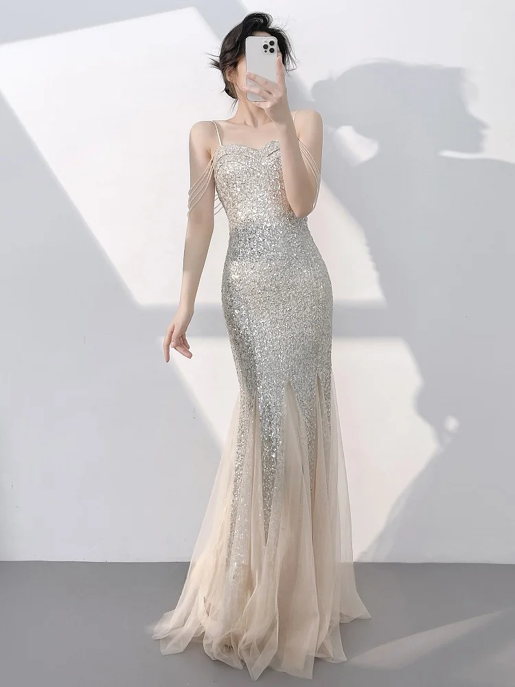 

Элегантное вечернее платье Ele Sexy для женщин, новинка 2026 года, класса люкс, с эффектом мерцания, фасон «рыбий хвост», на молнии, в корейском стиле