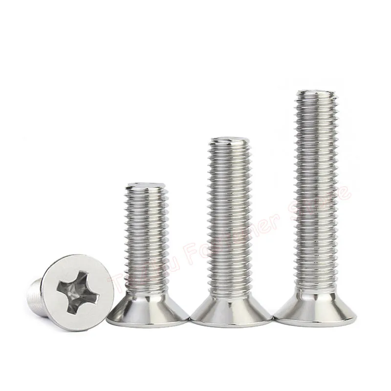 M5 M6 M8 M10 304 Stainless Steel Cross Phillips Flat Countersunk Head Screw Bolt Length 6 8 10 12 14 16 18 20 22 25 30 35-100mm