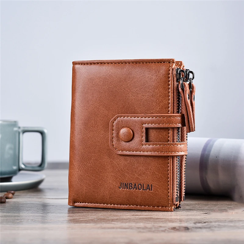 Men Wallet Brand Wallet Double Zipper Hasp Design Fashion Small Wallet Male High Quality Short Card Holder Coin Purse Carteira