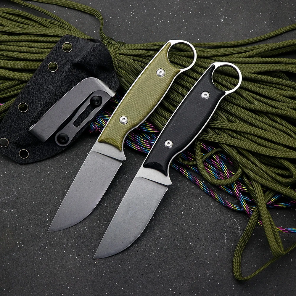 

JUMCSONG 3-inch Multi-purpose Knife D2 Steel Blade Fixed Integrated Linen Fiber Handle Fruit Knife With K Sheath