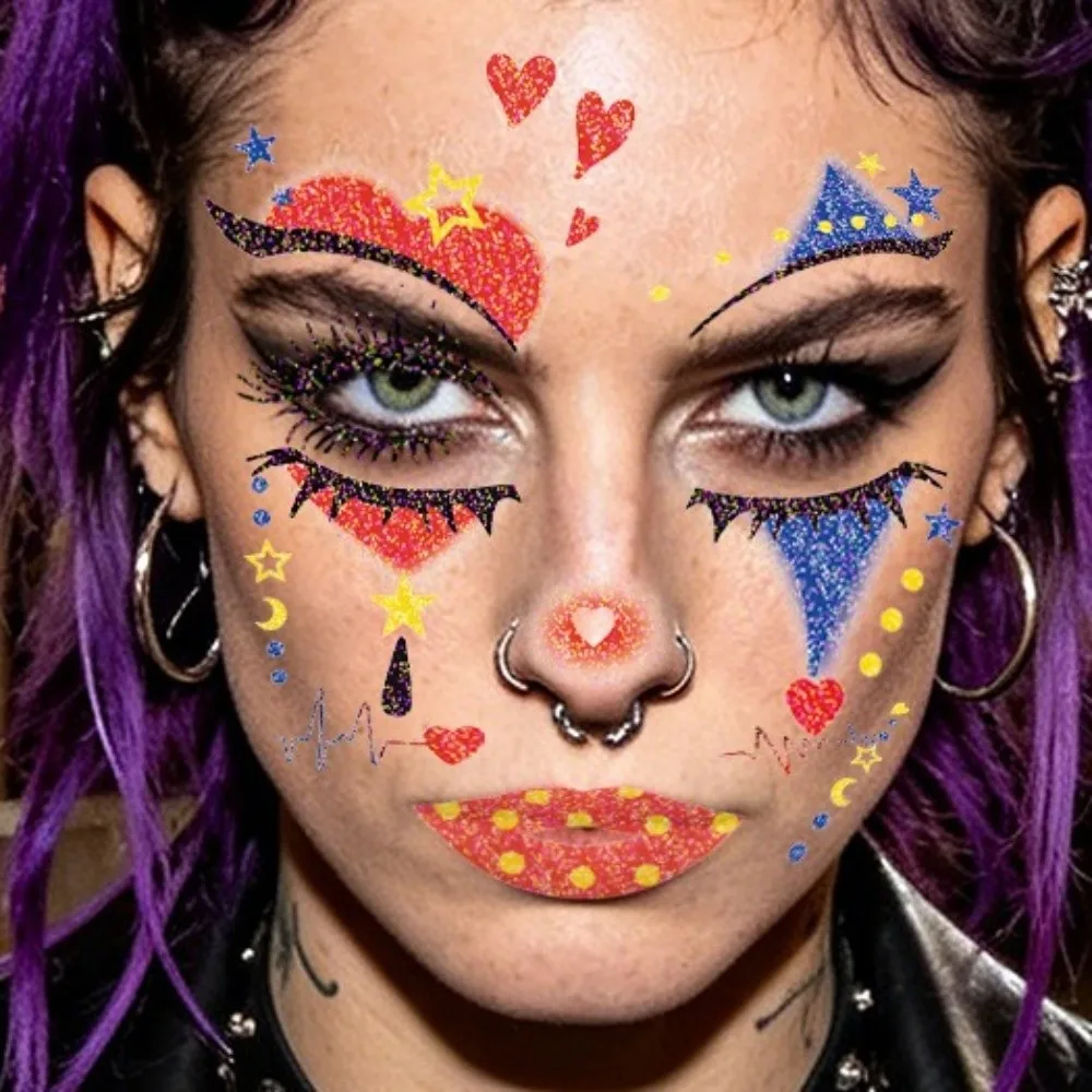 4Pcs Glitter Joker Halloween Joker Tattoo Sticker Waterproof Realistic Joker Blush Temporary Tattoo DIY Convenient