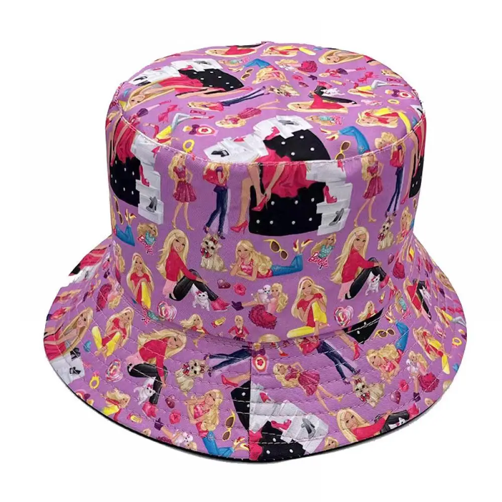 Kawaii New Barbie Fisherman Hat Anime Girl Fashion Outdoor Pink Sunscreen Hats Fashion Cartoon Casual Women Beach Basin Cap Gift