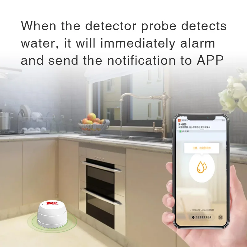 WiFi Water Leak Detector Water Flood Sensor Smart Life APP Remote Monitoring Flood Alert Overflow Security With Alexa Google