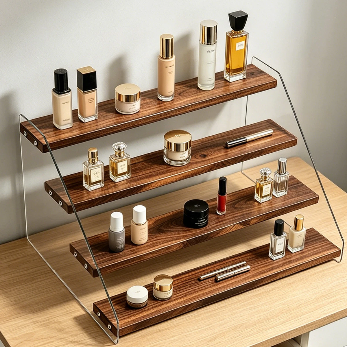 Clear Acrylic Stepped Display Stand – Tiered Organizer for Blind Box Figures, Cosmetics, Perfumes, and Collectibles
