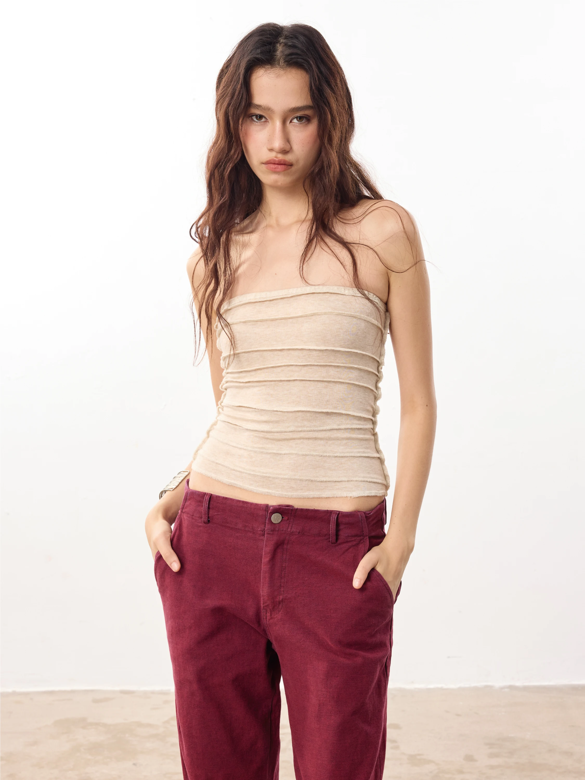 

Wilderore Original Design Long Wrap Chest Band Elastic Waist Silk Casual Women's Top Innerwear Outerwear Versatile Sle