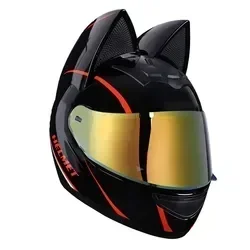 Cat Ear Motorcycle Helmet Men and Women Cool Cat Locomotive Motorcycle Full Face Helmet Certification Standard