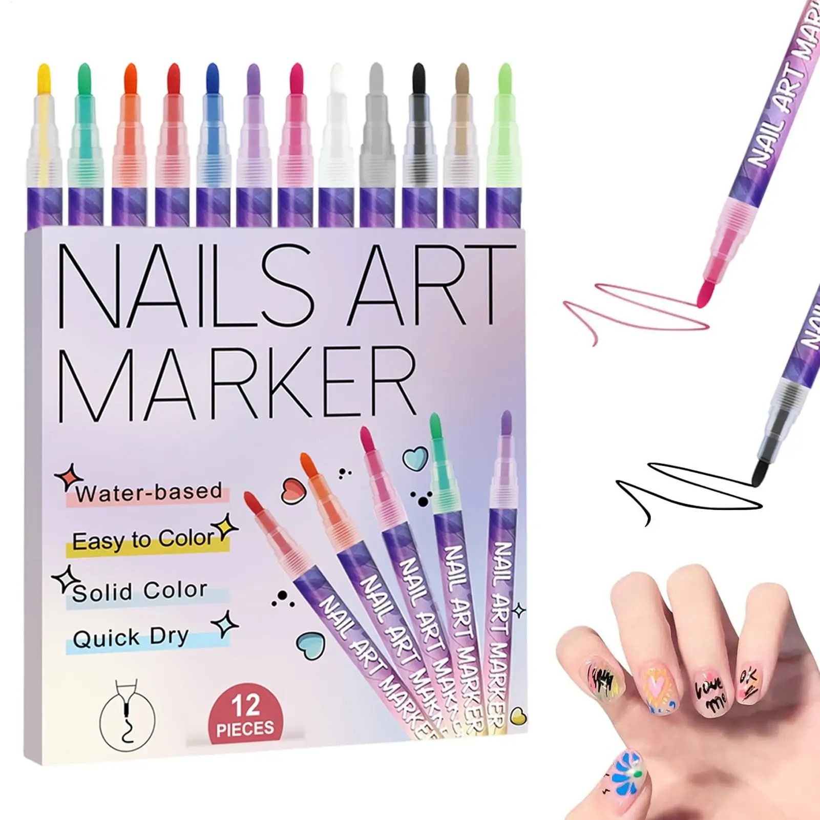 새로운 12 색상 네일 펜 빠른 건조 페인팅 마커 파인 팁 네일 낙서 펜 네일 페인팅 드로잉 펜 네일 아트 액세서리