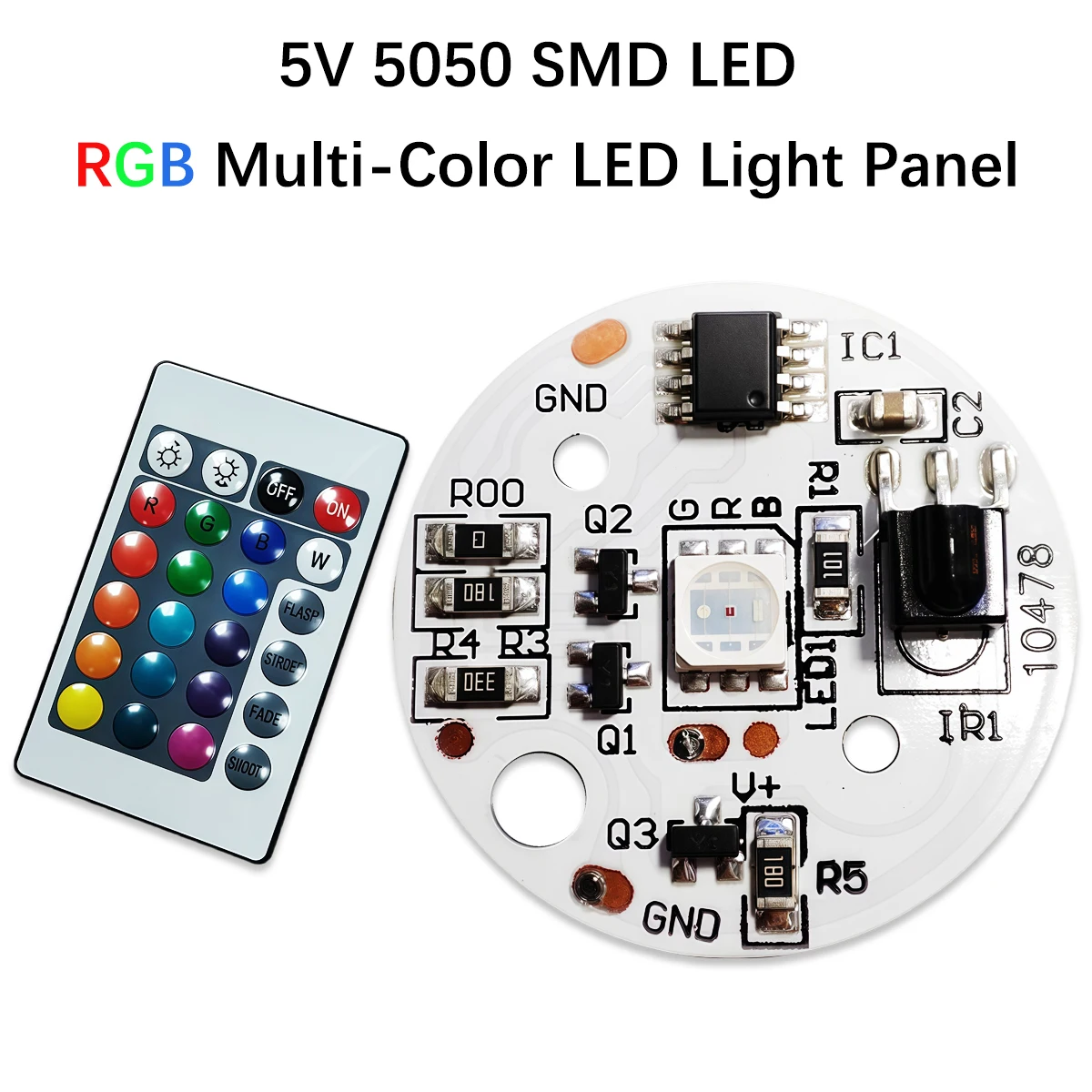 6LEDs 5V LED Lights Plate 4 Modes 16 Colors RGB Lamp Board 2W Colorful Gradient Source IR 24-Key Wireless Remote Switch on/Off