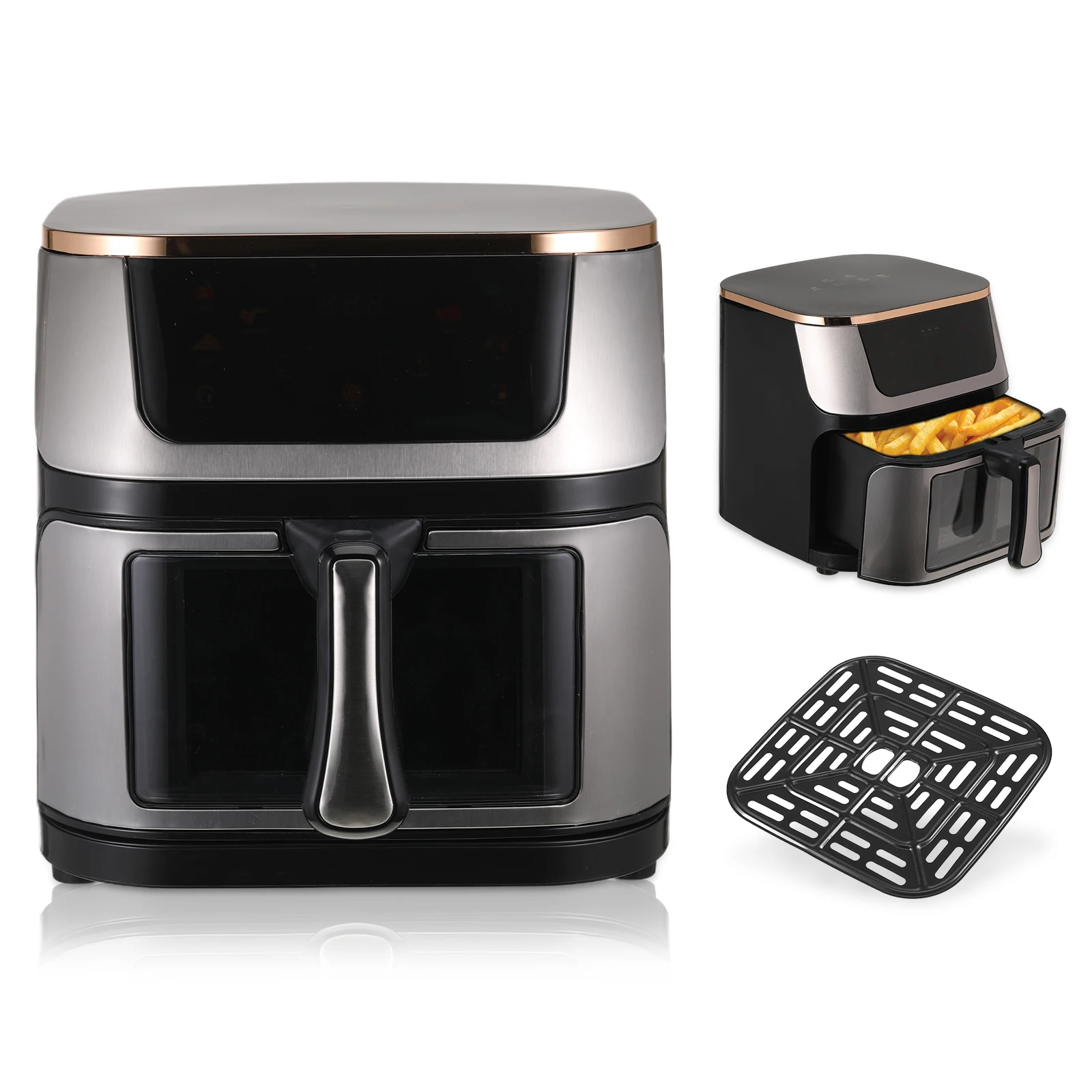 

Умная сенсорная фритюрница из нержавеющей стали, видимая электрическая духовка большой емкости с сенсорным экраном, многофункциональная электрическая фритюрница с вилкой европейского стандарта