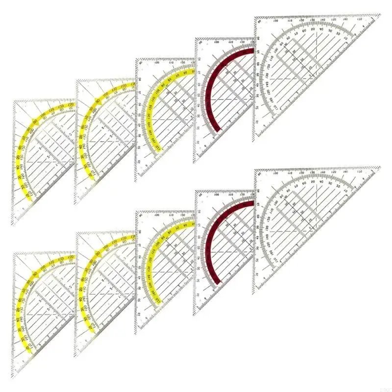 10Pcs Set Square with 180 Degrees Protractor Multifunction Geometry Set Square Angles-Measuring Instrument for Drafting D5QC