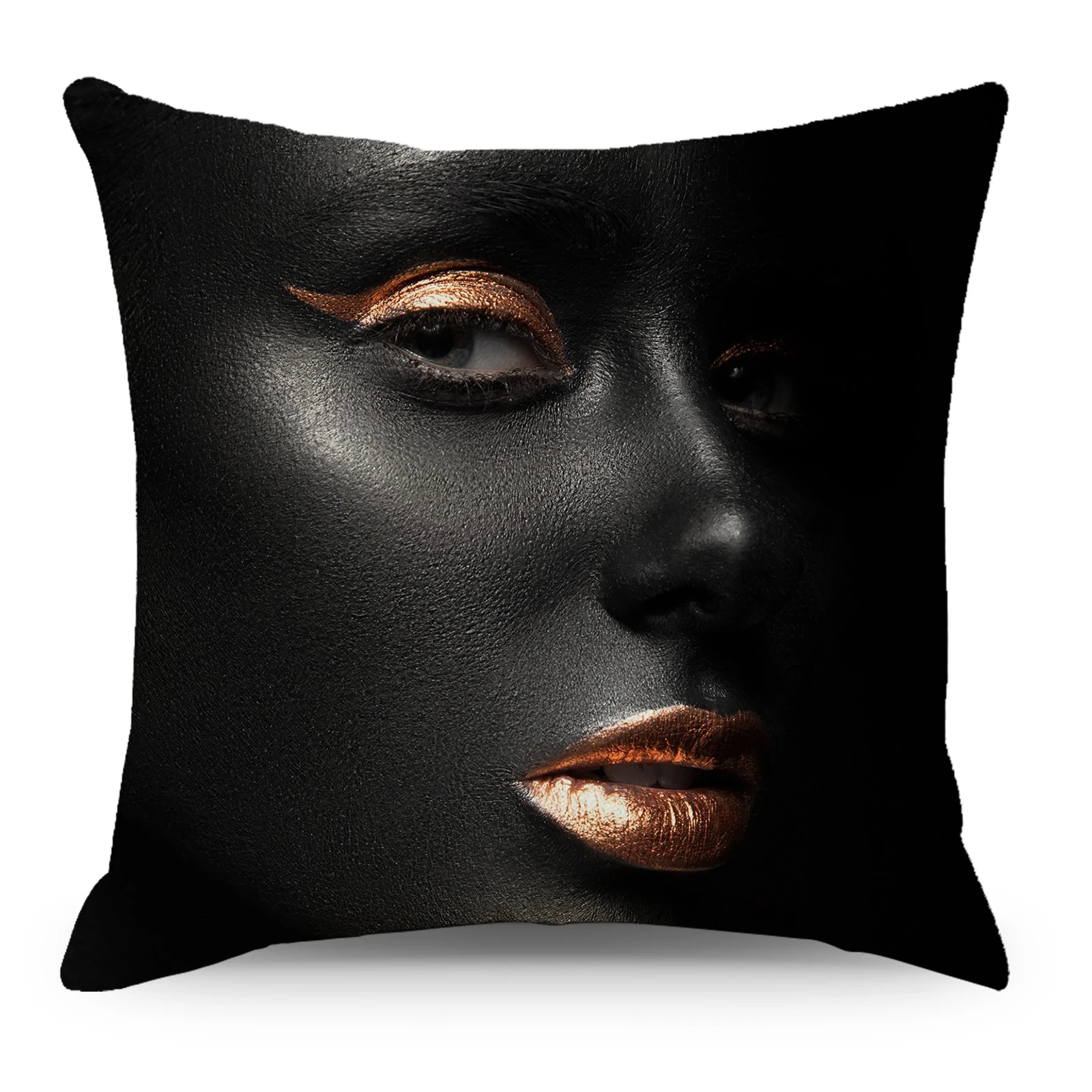 45*45cm Living Room Black Gold African Lady Print Pillow Case Africa Woman Style Look Art Decor Sofa Pillowcase Cushion Cover