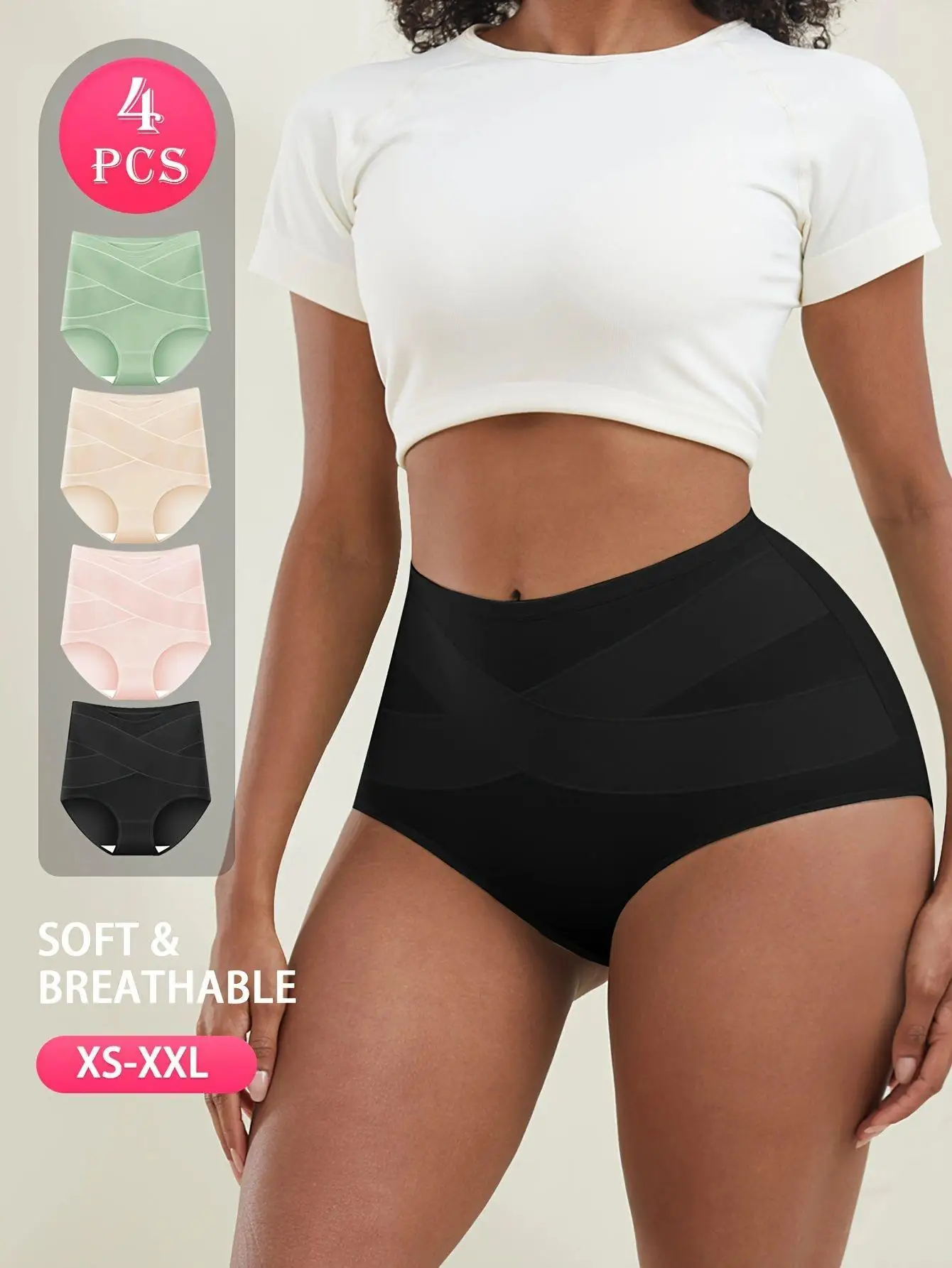 4 pièces/ensemble taille haute croix ventre contrôle bout à bout sous-vêtements femmes slips femmes slips respirant sous-vêtements de sport