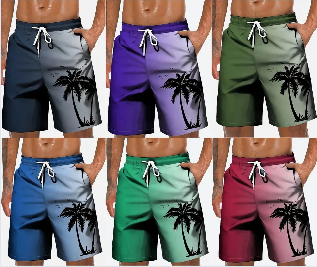 Men\'s Casual Coconut Palm 3D Printed Beach Shorts Summer Beach Vacation Board Shorts Outdoor Casual Stylish Swimming Short Pants