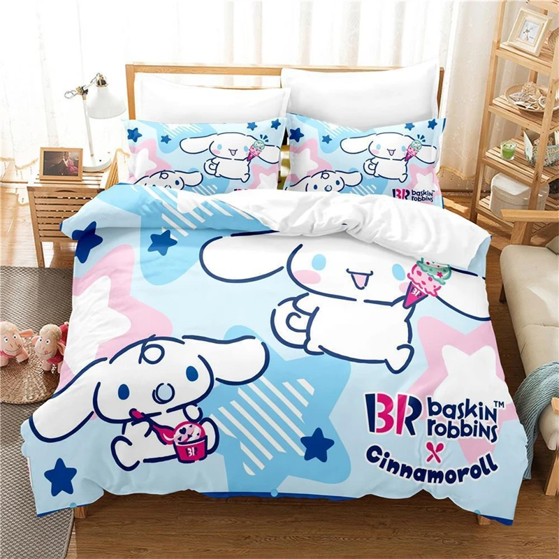 Imagem -05 - Capa de Edredão Sanrio Cartoon para Adolescentes e Adultos Hello Kitty Cinnamoroll Kuromi Conjunto de Cama Tamanho Simples e Duplo Decoração do Quarto Presentes Infantis