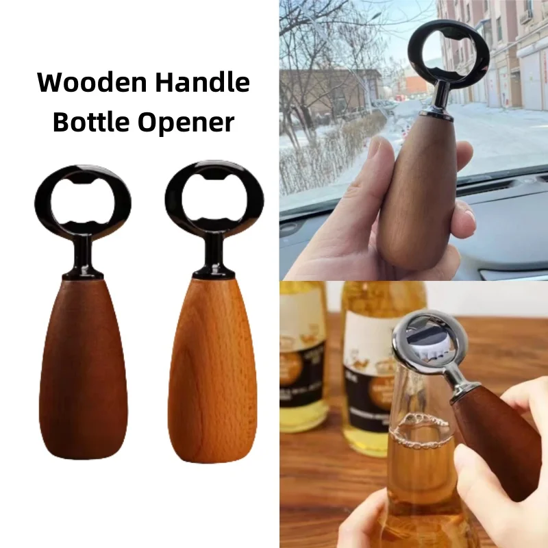 

Portable Wooden Handle Bottle Opener Stainless Steel Beer Opener Kitchen Bar Camping Picnic Tool Home Hotel Restaurant Accessory