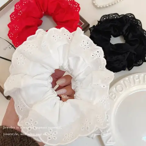 여자를위한 우아한 프랑스어 레이스 중공 와이드 Scrunchie 헤어 밴드 여자 달콤한 머리 장식 고무 밴드 패션 헤어 액세서리