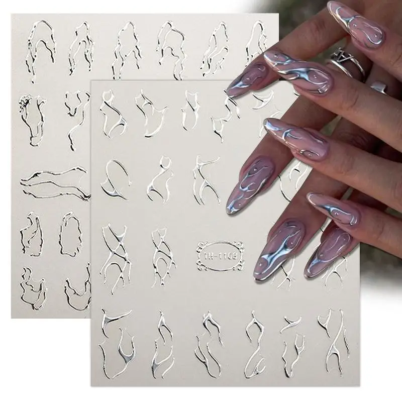 Metal Line Nail Stickers 3D Silver Gold Thorns Vine Curve Stripe Lines Tape Swirl Sliders Manicure Adhesive Gel Nail Art Decals