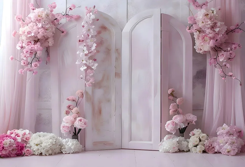 Mehofond 핑크 꽃 벽 웨딩 배경, 임신 초상화 꽃 아치 장면 장식 배경 사진 스튜디오