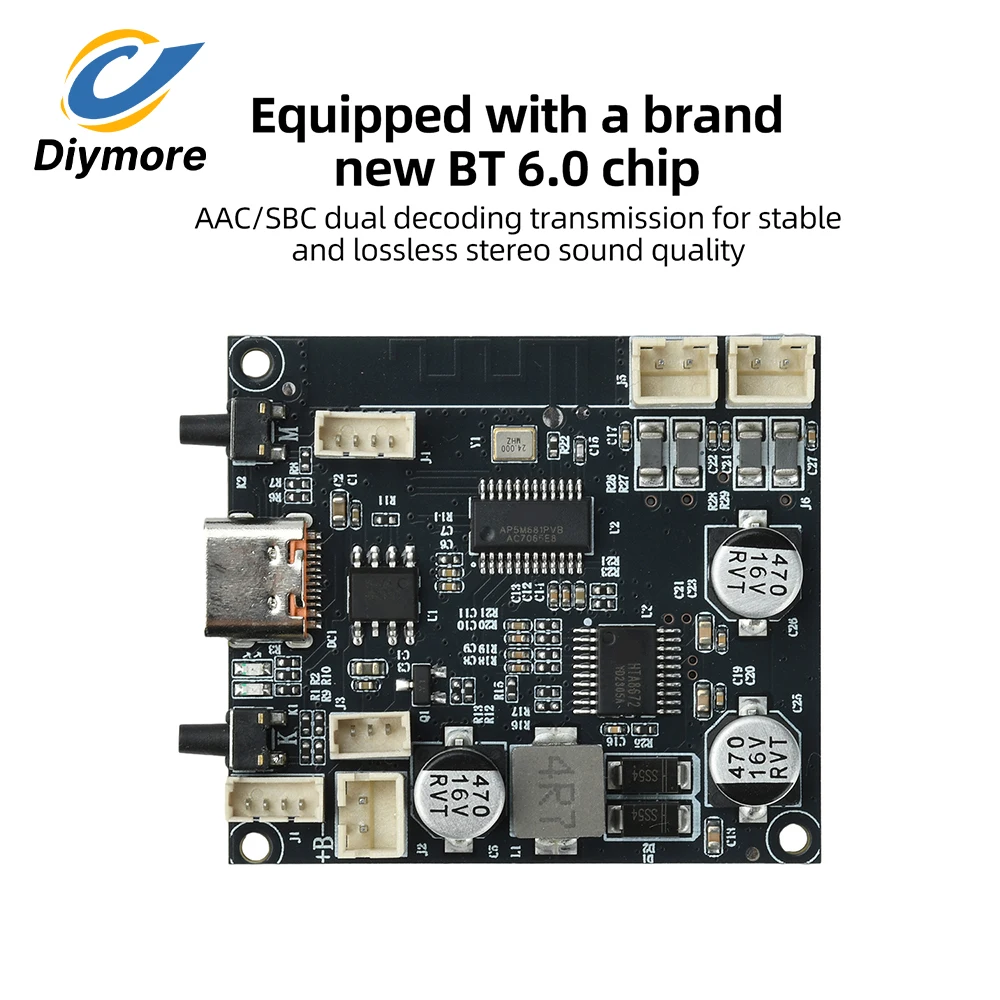 Bluetooth 6.0 Amplifier Board 2x5W Stereo Audio Amp Module AAC SBC 3.7V Battery Type-C Charging DIY Portable Speaker PCB
