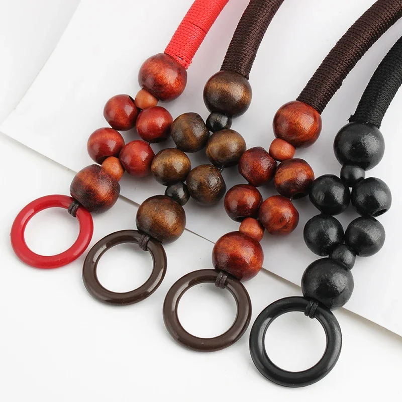 Retro Rope Weave Wooden Bead Handles  Wooden Bead Bag Handles For DIY Braided Shoulder Belt Bags Strap Handbags Accessories