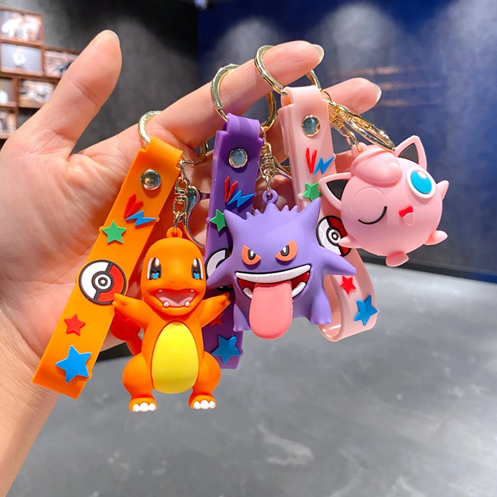 New Pokemon Anime Figures Keychain Pikachu Gengar Meowth Doll Car Bag Pendant Couple Wholesale Jewelry Desktop Kids Toys Gifts