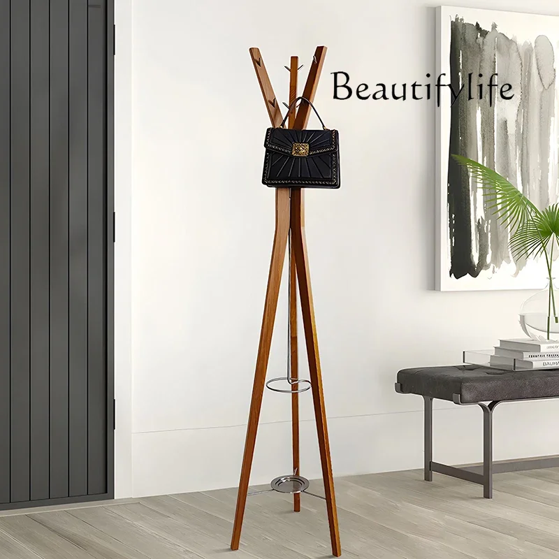 YZ Log Wind Floor Coat Rack Bedroom Living Room Household Solid Wood Movable Art Hanger