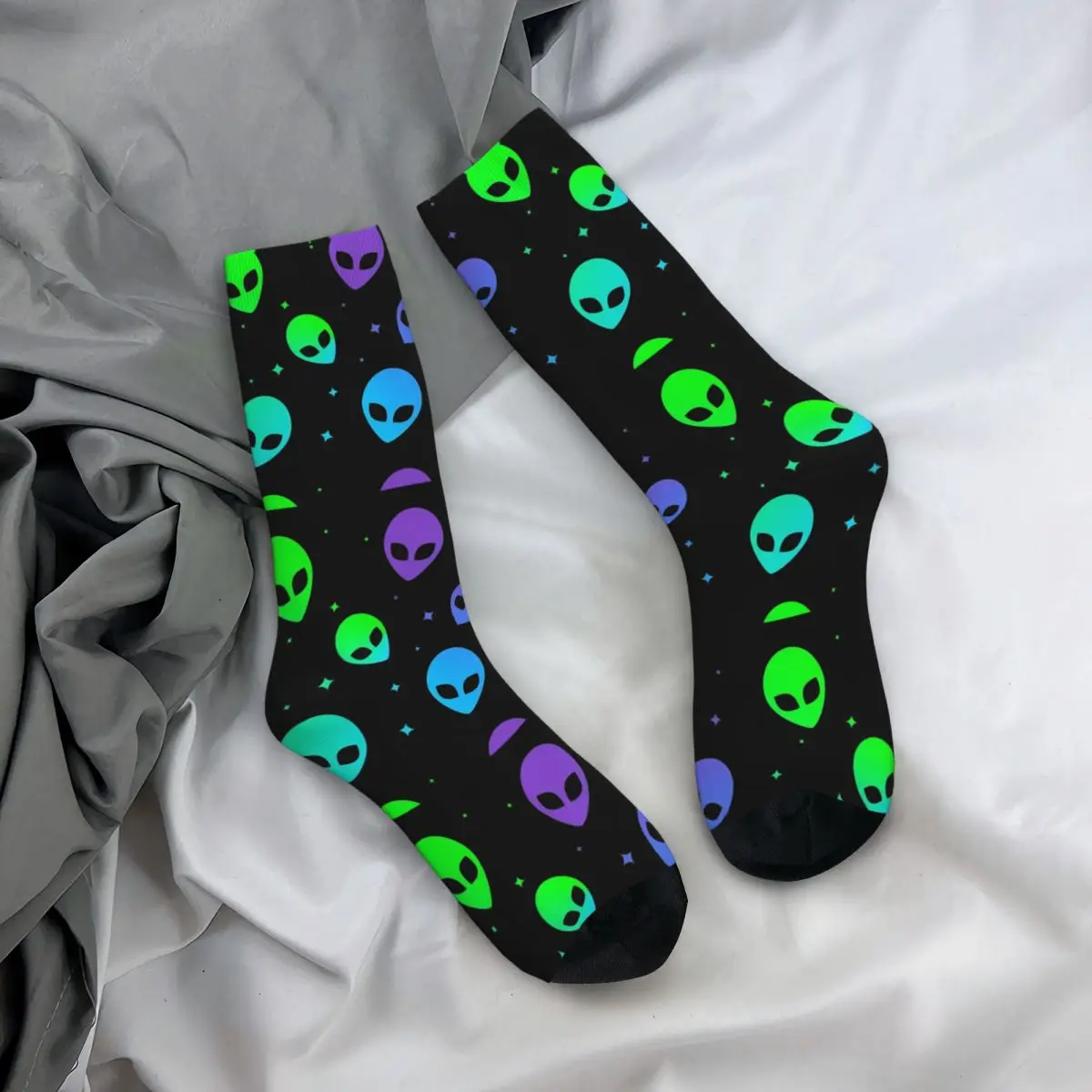 Funny Crazy Sock for Men Colorful Aesthetic Alien Pattern Hip Hop Harajuku Happy Pattern Printed Boys Crew Sock Casual Gift