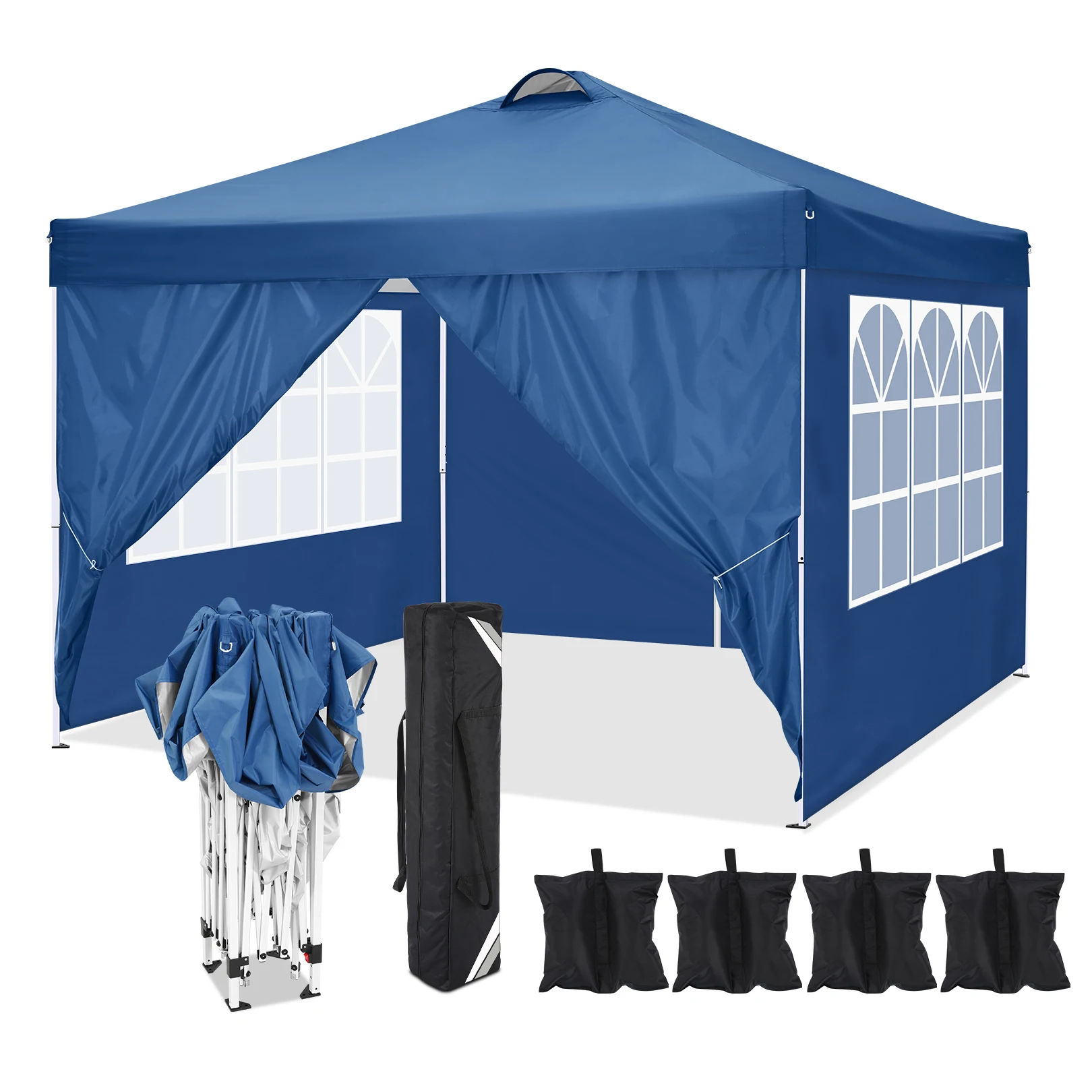 10x10 Ez Pop Up Canopy Tent with 4 Sidewalls, UPF 50+Waterproof Outdoor Canopy with Air Vent,Gazebo forSun Shade Party4 Sandbags