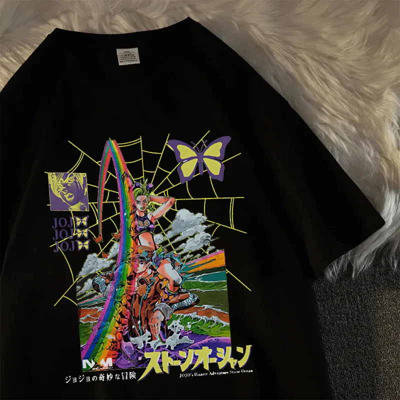 女性用半袖カジュアルTシャツ,日本のジョジョの奇妙な冒険のテーマ,ゆったりとしたブラウス,女性のためのスポーツウェア
