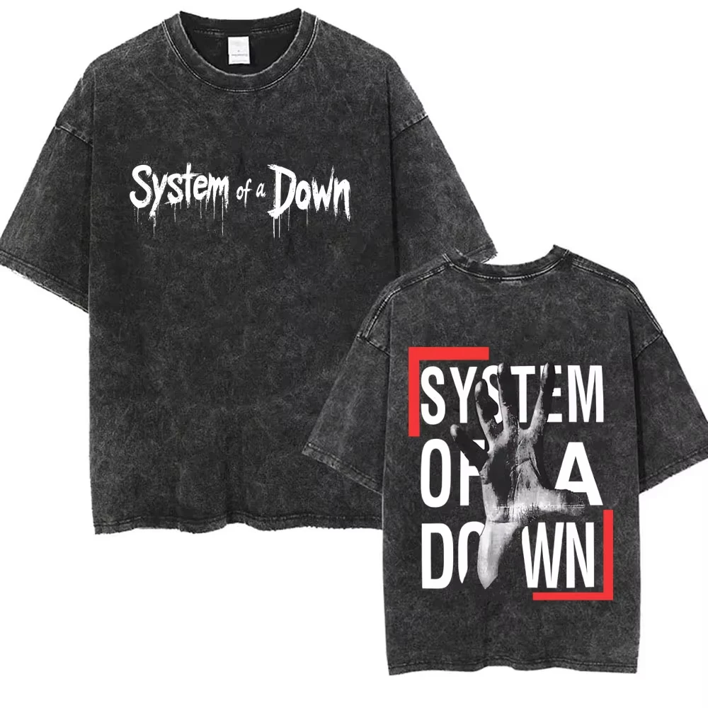 Washed Vintage System of A Down Chop Suey English Letter Print T-shirts Men Rock Oversized T Shirt 90s Alternative Metal T-shirt