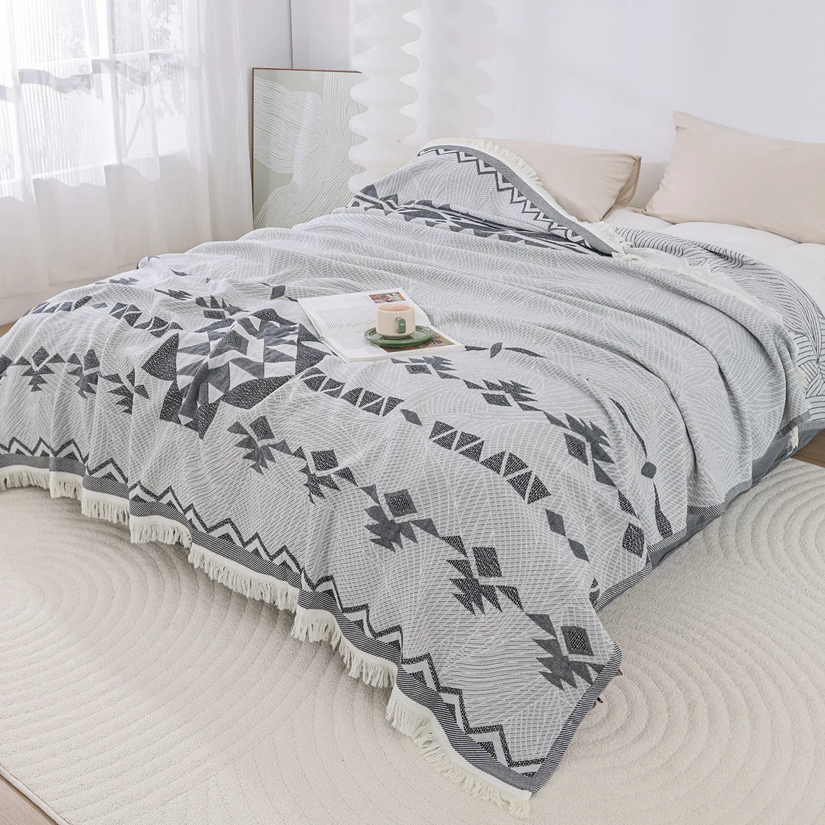 

Floral Striped Cotton Towel Blanket, Bedspread for Bed, Sofa, Picnic, Travel, Yarn Dyed, Jacquard, Mechanical Wash, 15 Styles