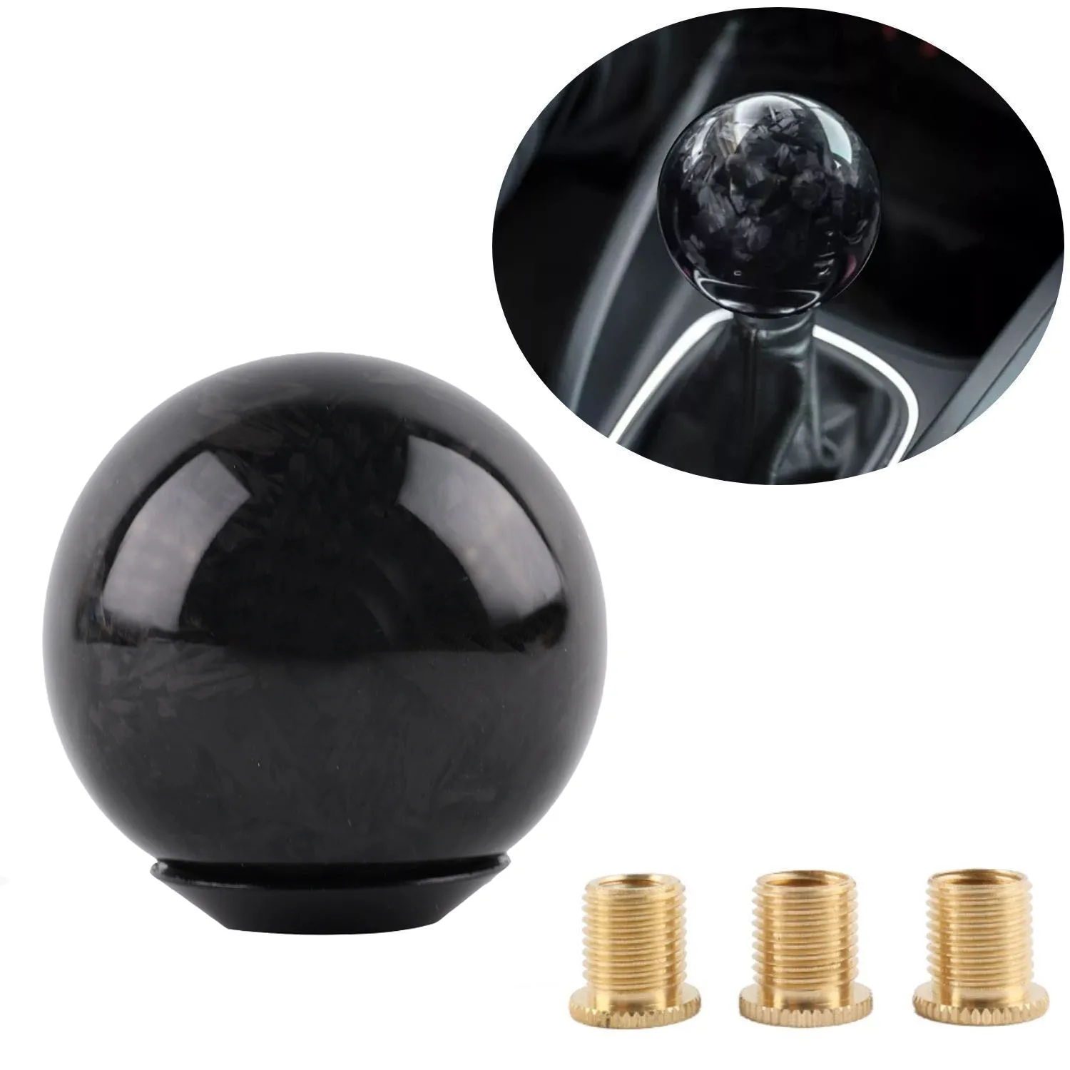 

Universal Forged Carbon Fiber Manual Ball Shape Gear Shift Knob Shifter Lever Handle Black