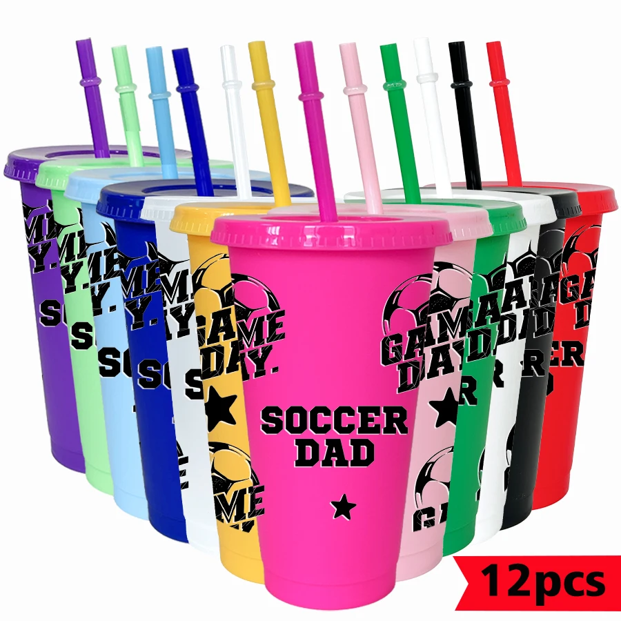12pcs/set Football Star Pattern 26oz Colored Plastic Party Cold Cup for Birthday/back-to-school Gift Gameday Drinkware