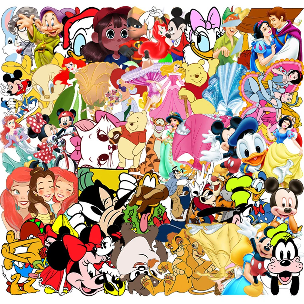 

10/30/50pcs Disney Mix Cartoon Stickers Mickey Lion King Princess Anime Decals DIY Notebook Phone Laptop Guitar Cute Sticker Toy