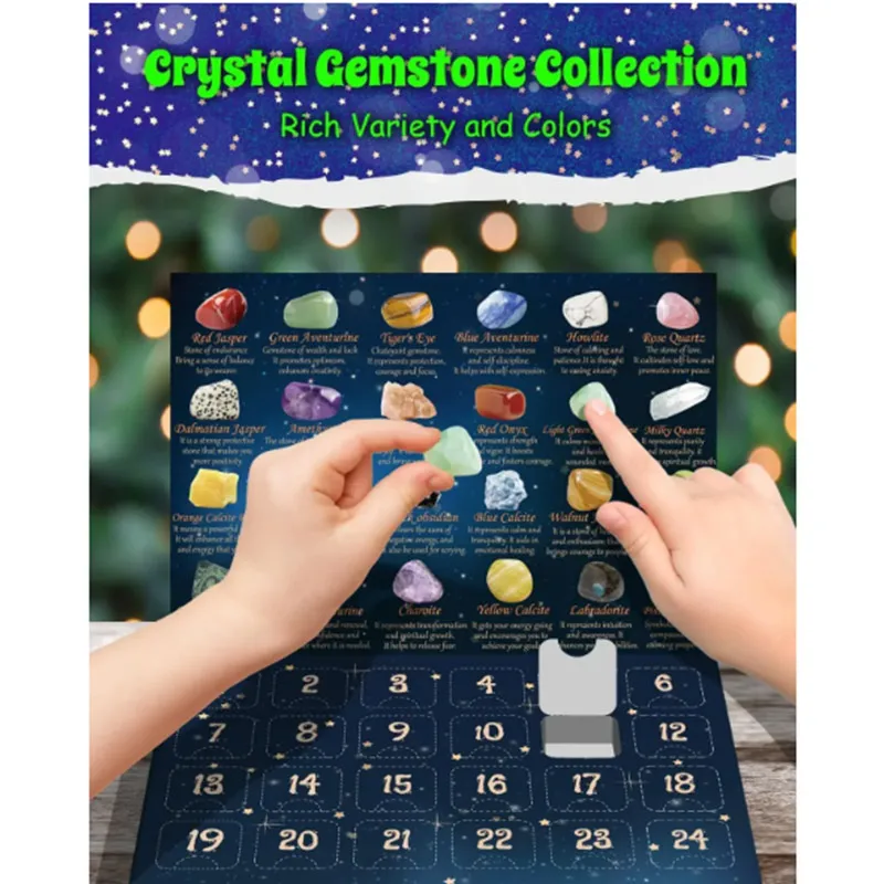 Christmas Advent Calendar Natural Crystal Gemstones Collection Box 24 Days Countdown Calendar Crystal Stone Gift Box For Kids