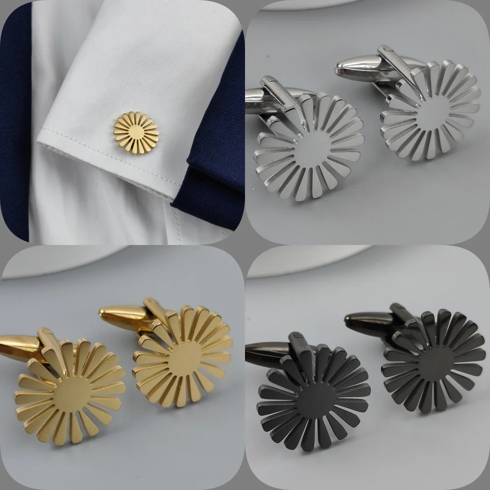 

Men's sunflower cufflinks, high quality shirt and suit buttons, stainless steel gold plated, jewelry for formal occasions