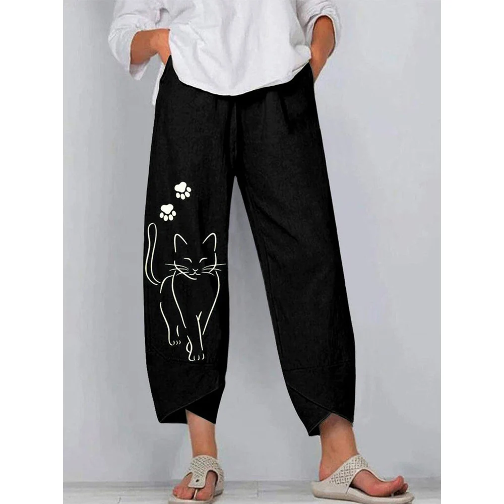 CLOOCL Oversize Trousers Running Wear Harajuku Cropped Pants Fun Dog Pattern Print Pant Foot Ankle Design Wide Leg Pants Women