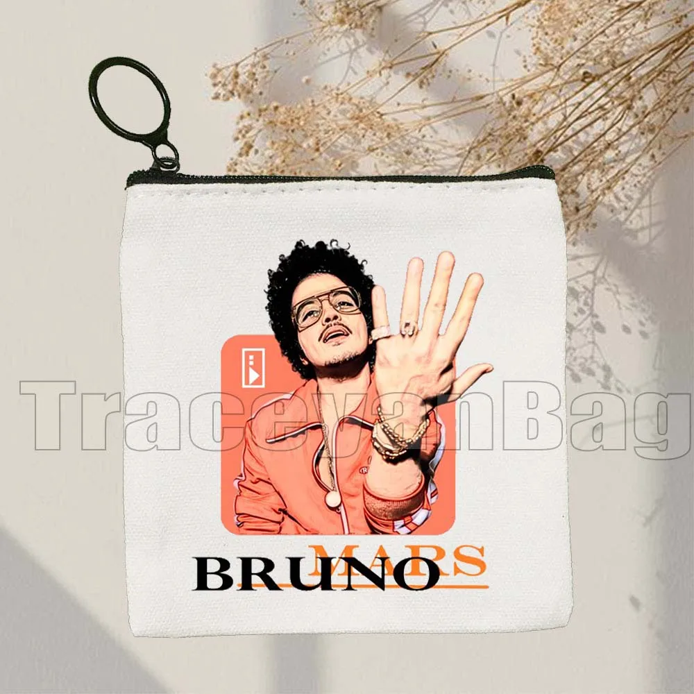 Vintage BRUNO MARS PORTRAIT Live the Moment Rock 'n' Roll Time Traveler ผ้าใบเหรียญกระเป๋าสแควร์คีย์การ์ดกระเป๋ากระเป๋าสตางค์กระเป๋า