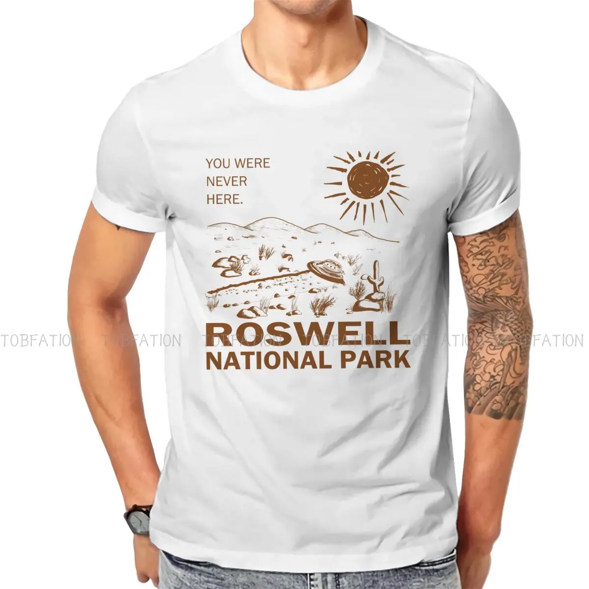 Roswell National Park UFO Flying Saucer Aliens Fashion TShirts Camping Men Style Fabric Streetwear T Shirt Round Neck Oversized