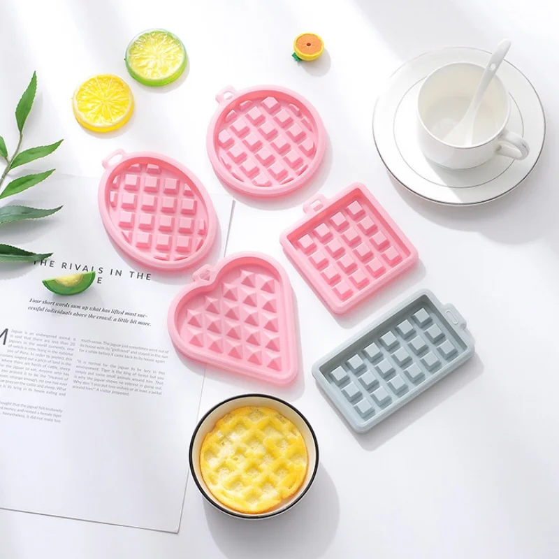 5PCS/Set of Waffle Silicone Mold Round Heart Chocolate Candy Biscuit Ice Baking Mould Cake Decor Soap Candle Making Set Gifts