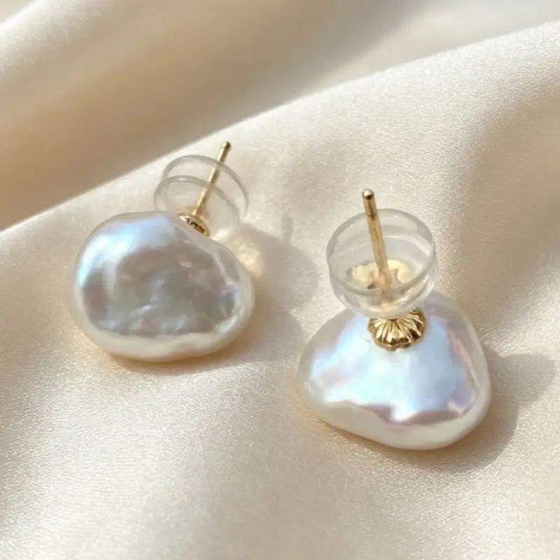 10-11mm Gray Baroque Pearl Earrings 18k Ear Stud Gift Dangler AAA Fashion Aurora TwoPin