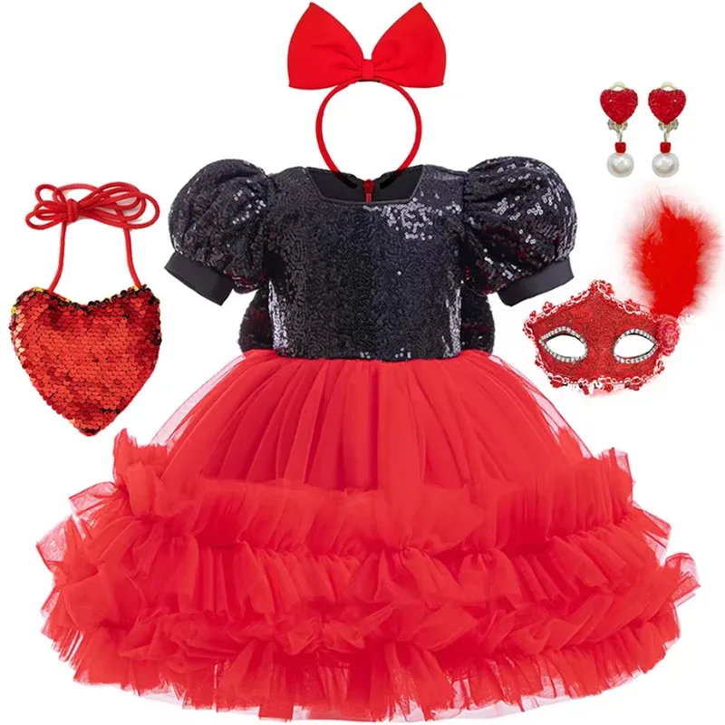 

Toddler Princess Dress Christmas Birthday Party Ball Gown Kids Mickey Sequin Mesh Bowknot Baby Girls Charm Costumes