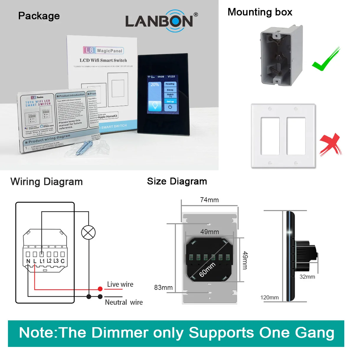 Lanbon Switch 8 Homekit 5 in 1 EU US Universal Smart Home التحكم المركزي لوحة زجاجية ذكية تعمل باللمس مفتاح الإضاءة الجدار
