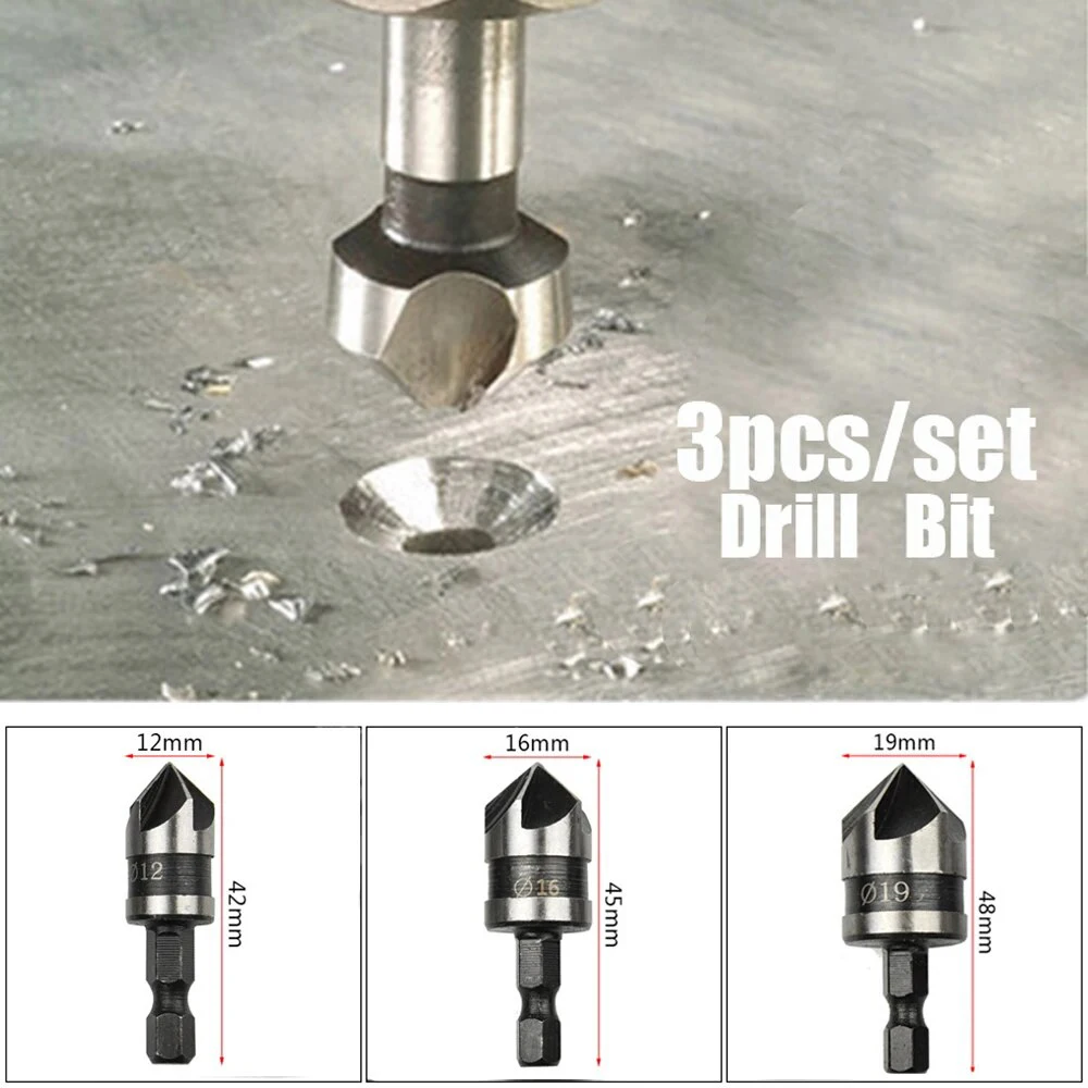 

Hex Countersink Boring Set for Wood Metal Quick Change Drill Bit Tools Sinking 90 Degree Holes into 1/4" Quick Change Hex Shank