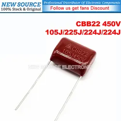 10pcs/lot 450V 1uF CBB22 CBB21 Polypropylene Film Capacitor Pitch15mm 10mm 105J 1UF 225J 2.2UF 224J 0.22UF