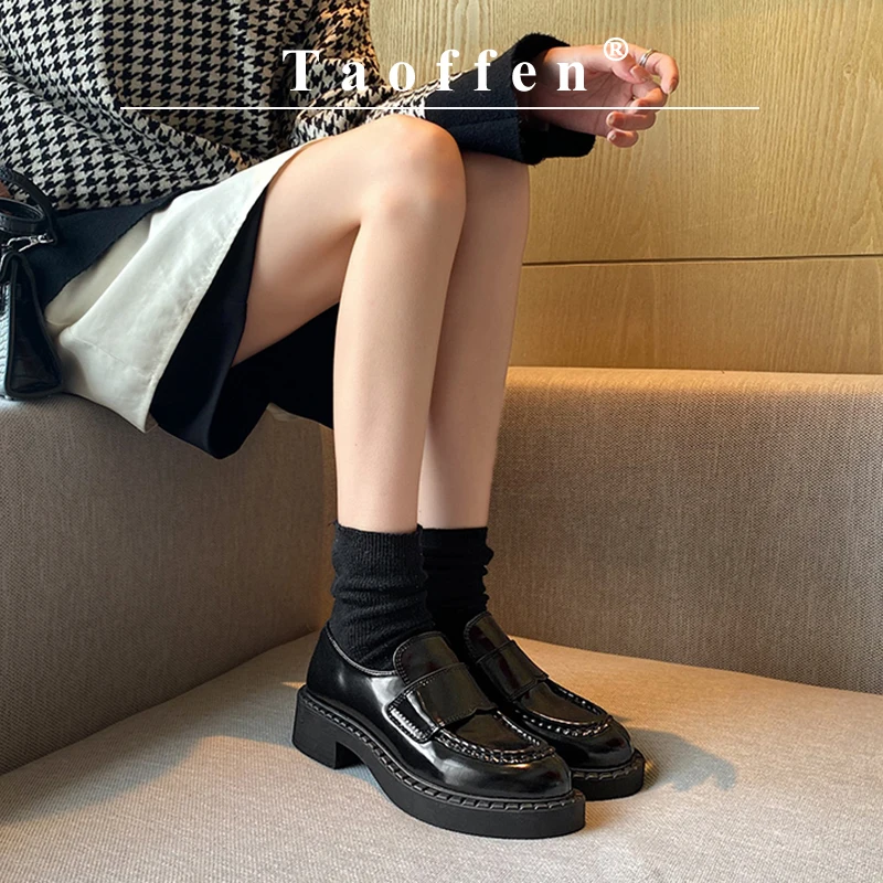 

Taoffen 2023 Platform Loafers Women Genuine Leather Round Toe Slip-On Casual Shoes,Chunky Heel Comfortable Office Oxford