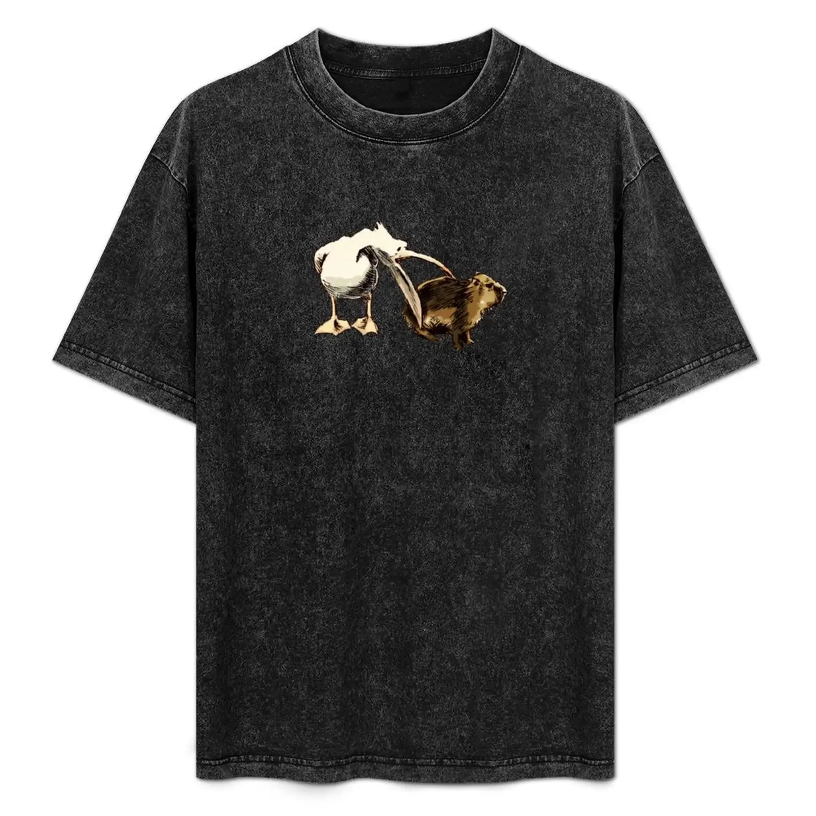

A Pelican Attempts to Eat a Baby Capybara T-Shirt customs design your own baggy shirts sweat mens big and tall t shirts
